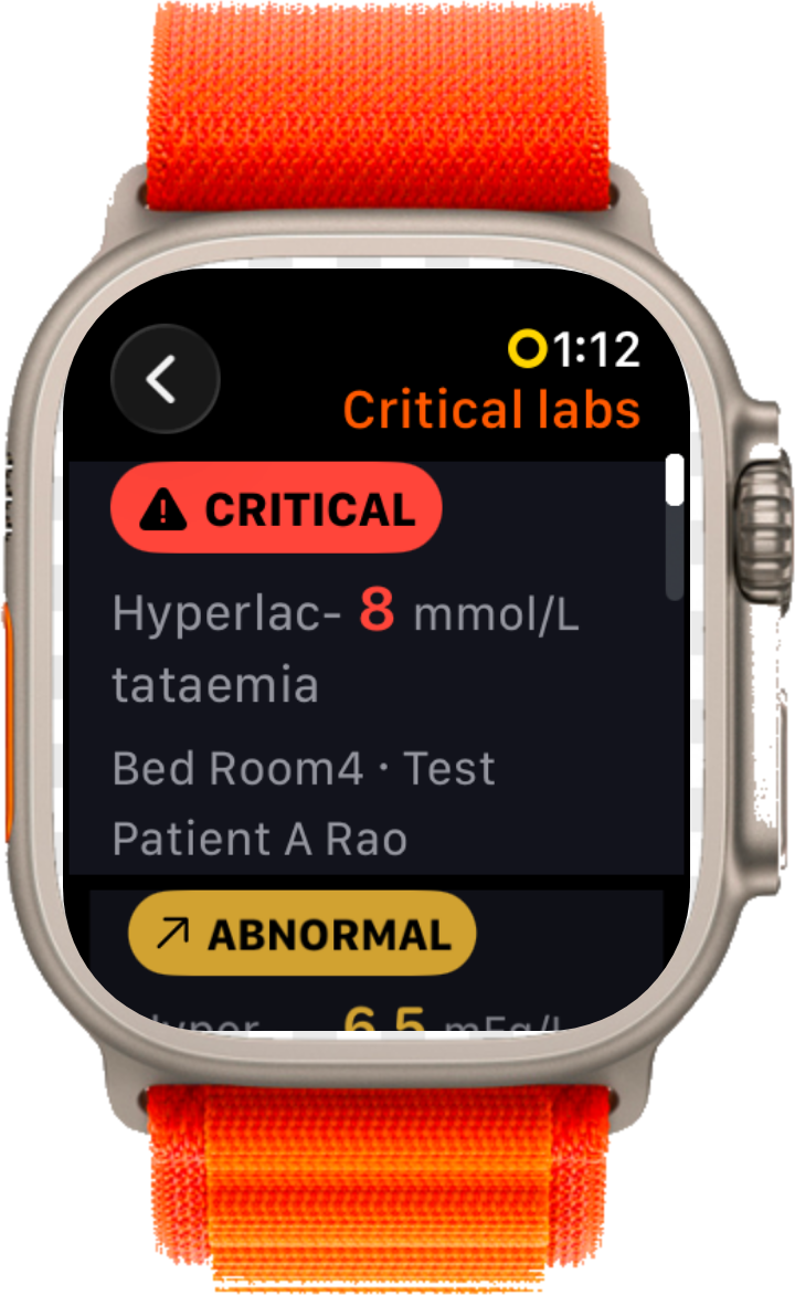 StewardMD Lab Watch critical alert on Apple Watch Ultra